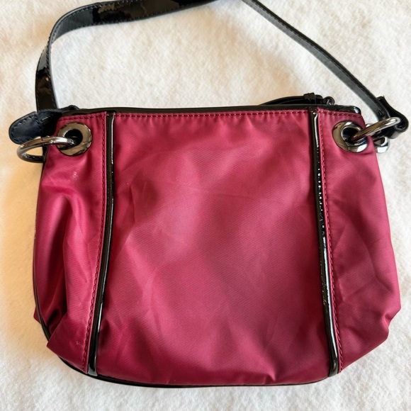 Rafe New York Patent Leather Details Burgundy Canvas Shoulder Bag Purse - Picture 6 of 11